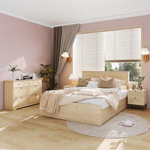 Boho legno naturale Rattan 4 pezzo set camera da letto con cassetti di stoccaggio comò e comodino per mobili moderni rustici per la casa - Product Image 3