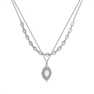 Hot Sale Products Stainless Steel Double Layer Chain <b>Necklace</b> <b>Opal</b> Pendant <b>Necklace</b> - Product Image 2