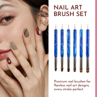 Juego de 6 Pinceles de Doble Punta para Decoración de Uñas, Color Azul, de Lujo, con Puntas para Delineado y Ovaladas, para Manicura en Salón, Gel UV y Arte de Uñas