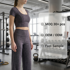 Conjunto Deportivo Informal de Dos Piezas para <span class=keywords><strong>Mujer</strong></span>, Top Corto y Pantalones Anchos, Conjunto de Verano para Entrenamiento, Estampado/Bordado, Proveedor de Logotipos Personalizados - Product Image 1