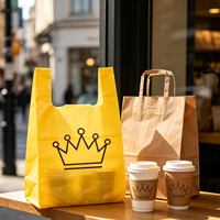 Sac de courses en plastique jaune imprimé couronne noire, jetable, imperméable, pour épicerie, emballage en gros