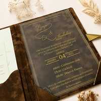 Invitations de mariage personnalisables en velours marron avec dorure à chaud miroir sur acrylique pour invités de fête Quinceañera