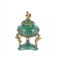 Haute Qualité Nordique Moderne Antique Décoratif Fabriqué À La Main En Céramique Laiton Et Feuille Verte En Céramique Cuivre Vase