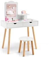 Table de toilette et tabouret pour enfants, ensemble de coiffeuse en bois pour enfants avec miroir amovible, bureau de maquillage princesse pour filles