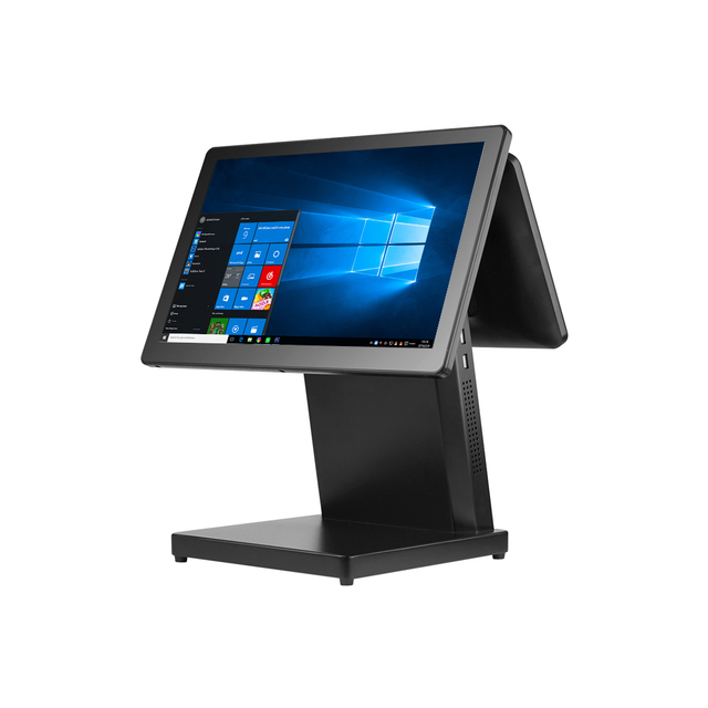 POFX Factory Wholesale 15.6" Dual Touch Screen POS Terminal Black All In One POS Cash Register For Restaurant Support OEM ODM