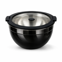 Bol à salade en acier inoxydable de qualité alimentaire avec design de ventilation pour la conservation de la fraîcheur, ustensiles de cuisine, PVD noir, sans BPA, couvercle en verre trempé
