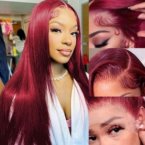 Venta al por mayor pre-arrancado HD encaje frente <span class=keywords><strong>pelucas</strong></span> crudo vietnamita rojo 99J 13*4 13*6 cutícula alineada cabello humano largo para las mujeres - Product Image 3