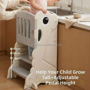 Tabouret d'apprentissage Montessori réglable en hauteur pour tout-petits, en forme de dinosaure, <span class=keywords><strong>tour</strong></span> d'aide de cuisine pour enfants avec garde-corps de sécurité intégré pour <span class=keywords><strong>la</strong></span> maison - Product Image 2