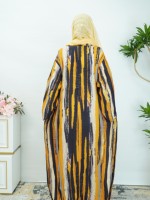 Robe musulmane pour femme à imprimé numérique avec rayures abstraites, col rond et patte de boutonnage semi-boutonnée, pour usage quotidien décontracté, personnalisable