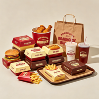 Papier d'emballage pour la restauration rapide, personnalisé, imprimé, imperméable, de haute qualité, avec doublure en éponge, style dossier, pour frites, hamburgers, poulet, hot-dogs, à emporter