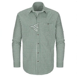 Chemises bavaroises pour hommes, coupe ajustée, manches longues, coton, à carreaux, vert et blanc, boutonnées. - Product Image 1