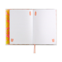 Carnet A5 à couverture rigide avec paillettes liquides, design mignon de dessin animé sur le thème de la restauration rapide, ligné, avec marque-page en ruban pour étudiants
