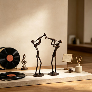 Sculptures abstraites de lecteur de musique en cuivre, ensemble de figurines de <span class=keywords><strong>trompettiste</strong></span>, décoration d'intérieur, articles de décoration de luxe, cadeau artisanal - Product Image 2
