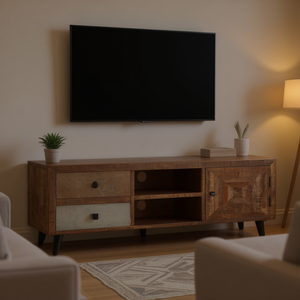 Solid Wood Mango <b>TV</b> Stand 46.5x11.8x15.7 <b>Inches</b> Durable Modern Rustic Living Room Furniture - Product Image 2