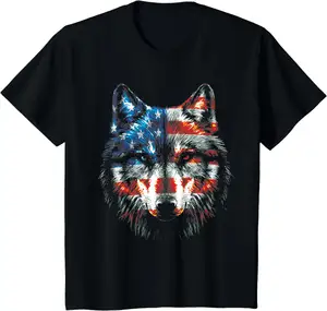 Customized Wholesale American Vintage Wolf 100% Cotton T Shirt Washed Cotton T-shirts