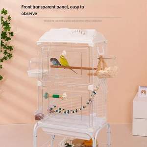 Lüks Modern Katlanabilir Şeffaf Kuş Kafesi, Tekerlekli Saklama Arabası ile - Muhabbet Kuşu ve İspinoz Oyuncakları ve Mama Düzenleyici için Geniş Kafes - Product Image 3
