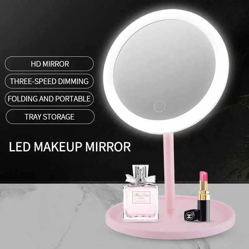 Espejo táctil led para maquillaje, elegante, portátil, iluminado, con soporte de almacenamiento desmontable, gran oferta de fábrica