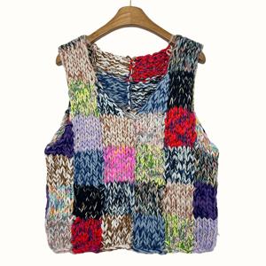 Gilet in Maglia Fatto <span class=keywords><strong>a</strong></span> <span class=keywords><strong>Mano</strong></span> E&L da <span class=keywords><strong>Donna</strong></span>, Stile Casual Vintage, Moda Color Block, Maglione Lavorato <span class=keywords><strong>a</strong></span> Maglia - Product Image 1