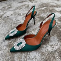 Escarpins de soirée pour femme à bout pointu, couleur bonbon, brillants, de luxe, avec grande décoration boutonnée, talons hauts, style slingback, pour mariage