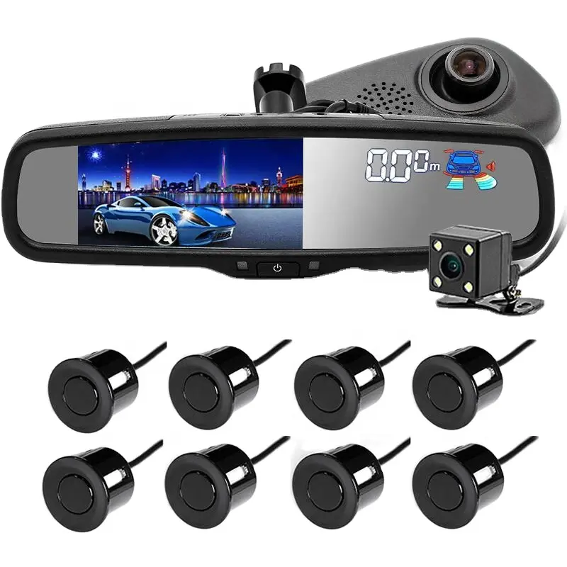 Iпостер DVR зеркало заднего вида монитор с двойным объективом 1080P видеорегистратор камера Автомобильный регистратор вождения G-сенсор 5 дюймов с 8 датчиками парковки