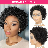 Perruque courte bouclée en dentelle 13x1, cheveux humains, perruque frontale en dentelle, cheveux de bébé naturels, couleur personnalisée pour femmes noires