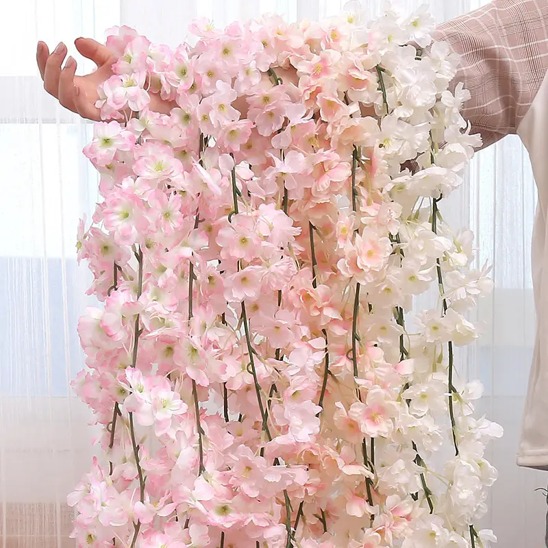 Свадебное украшение для стен, искусственный цветок вишни, трость «сделай сам», подвесной цветок