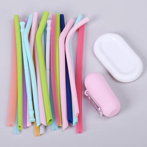 مخصص على شكل طويل سيليكون القش Bpa الحرة الشرب القش قابلة لإعادة الاستخدام قابلة للطي شفاطات للشرب مع القضية - Product Image 6