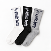 Chaussettes de sport personnalisées couleur équipe, tricotées en blanc avec slogan sportif bleu, logo brodé, échantillonnage rapide, chaussettes de sport sur mesure