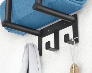 Bagno in acciaio inox nero in piedi appendiabiti da bagno portasciugamani Rack Bar Shelf <span class=keywords><strong>Set</strong></span> fissato al muro - Product Image 6