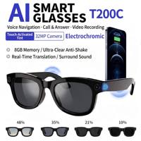 Lunettes Intelligentes Électrochromiques IA T200C avec Caméra 8MP, Vidéo 1080P, Traduction IA ChatGPT, Verres, Batterie 300mAh, Lunettes de Soleil IPX-4