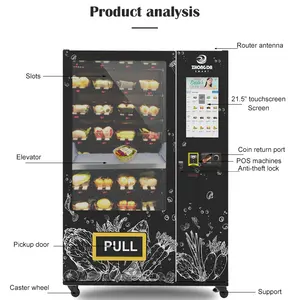High Quality Refrigerated Vending Machines With 21.5" Touch Screen For Snacks Fruits Vegetables Support Apple Pay