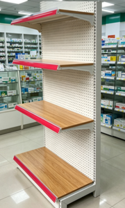 Étagère de supermarché métallique robuste blanche Shanghai, gondole simple ou double paroi à 4 niveaux pour épicerie - Product Image 3