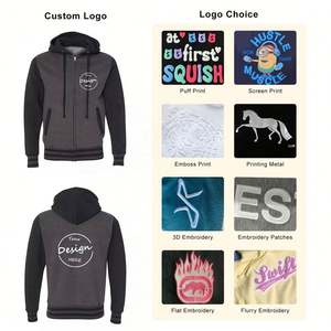 Wholesale Custom Embroidery Logo <b>Zip</b> <b>up</b> <b>Jacket</b> Blank Screen Print Street Wear Two Tone Zipper Fleece Hoodie <b>Jacket</b> for Men - Product Image 3