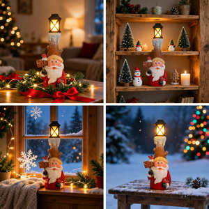 Nuovo Design: Villaggio Natalizio in Poliresina con LED, Scena con Babbo Natale e Luce Solare - Product Image 3