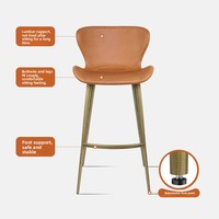 Tabouret de bar en cuir de luxe léger, chaise haute non réglable, design italien importé pour îlot de cuisine et bar, modèle 7268