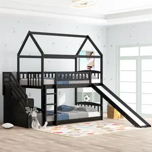 Giường đôi trên giường tầng đôi, khung giường có thể chuyển đổi bao gồm hai giường đôi có ngăn kéo và đường ray cao, giường gỗ rắn playho