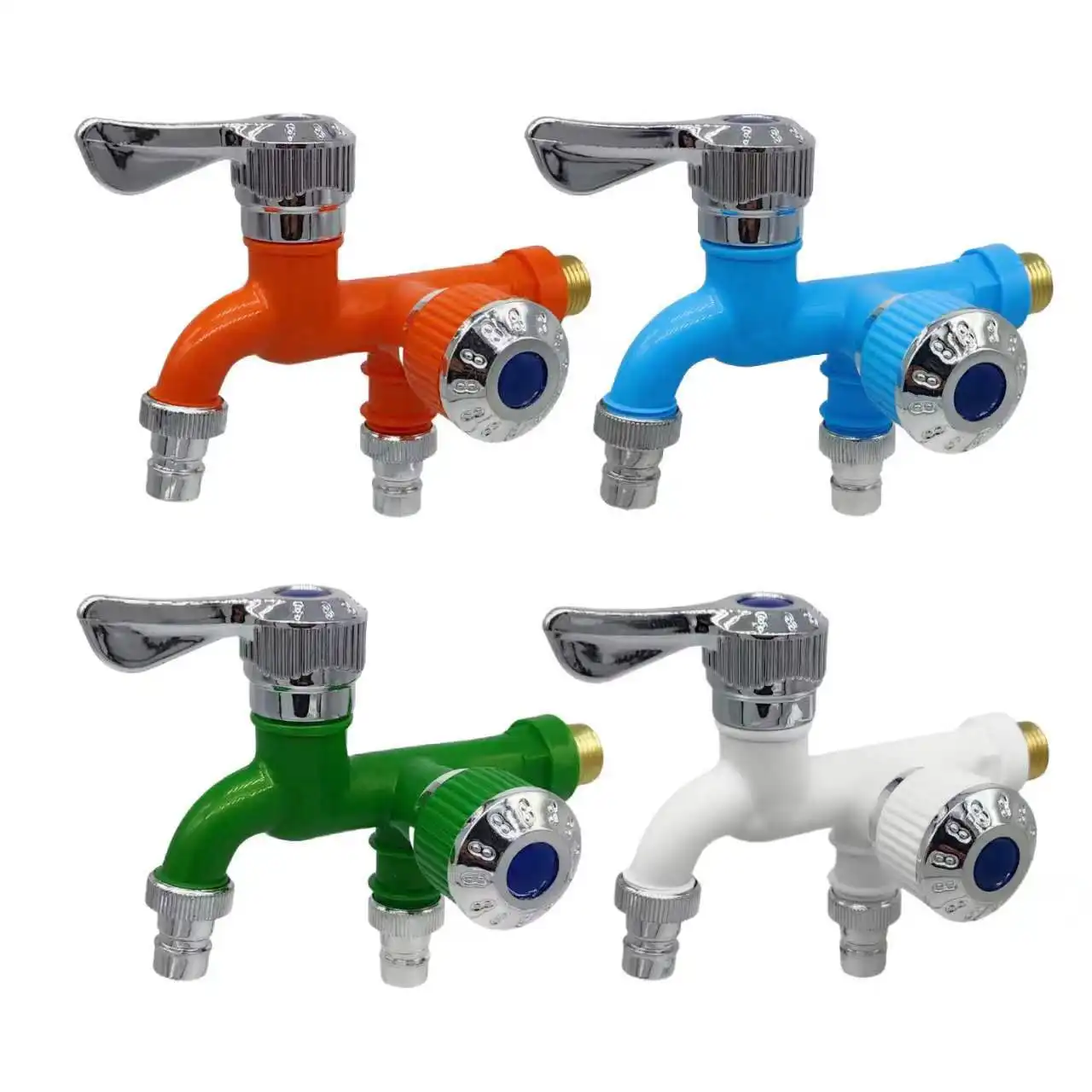 Faucet Double Outlet Dual Control Water Tap Home Bathroom Hose Irrigation Fitting Plastic Connector 1/2" Universal Interface