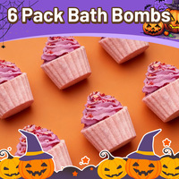 Lot de 6 bombes de bain effervescentes en forme de cupcake pour Halloween, 600g, naturelles, faites à la main, boîte cadeau violette, OEM ODM Marque Privée