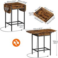 Table à manger moderne OEM carrée pliable avec prise électrique, design extensible à rabat et tiroir de rangement