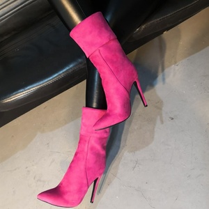 Bottines courtes moulantes taille 47 pour femmes, bottes à talons aiguilles, bottes à bout pointu sexy, bottes hautes jusqu'à la cuisse - Product Image 2