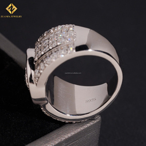 New Design Wedding Fashion GRA S925 Round Shape Moissanite Rhodium Plated Pave Setting Luxury Hip Hop Jewelry <b>Man</b> Band <b>Ring</b> - Product Image 3