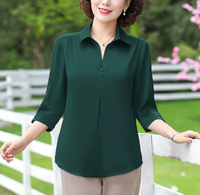 Última Moda de Verano: Blusa de Mujer de Color Liso, Camisa para Mujer de Mediana Edad, Top Holgado de Manga Media para Mujer