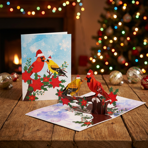 Carte de vœux pop-up 3D faite à la main en papier avec fleurs, cardinaux et poinsettias pour Thanksgiving - Product Image 5