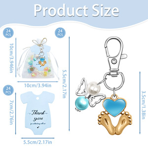 DAMAI Baby Shower Favors Key Chains Gold Baby Feet Heart Charm <b>Keyring</b> Organza Bags Gender Reveal Party Gifts For Guest - Product Image 4