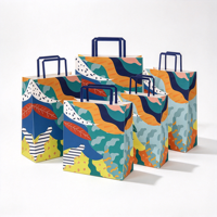 Sac en papier kraft coloré de haute qualité, recyclable, avec poignée en corde plate, pour vêtements et cadeaux