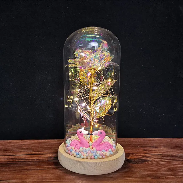 Ammy Valentine's Day gift More Colour Beauty And The Beast Red Rose In A Glass Dome On A Wooden Base For Mother's Day