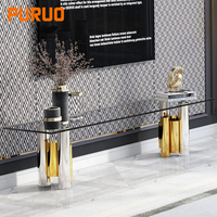 Console en acier inoxydable et verre, modèle de luxe européen, avec base métallique, pour meuble de salon, 4 pièces