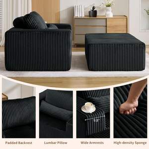 Ghế dài thư giãn cỡ lớn hiện đại 54.7 inch, bọc vải nhung, kiểu <span class=keywords><strong>sofa</strong></span> giường không khung, chỗ ngồi sâu, không cần lắp ráp - Product Image 4