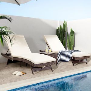 Ensemble <span class=keywords><strong>de</strong></span> chaises longues en rotin moderne Phoenix Pamapic à pieds coniques, 3 pièces, dossier réglable, <span class=keywords><strong>coussin</strong></span> amovible, pour l'extérieur - Product Image 2