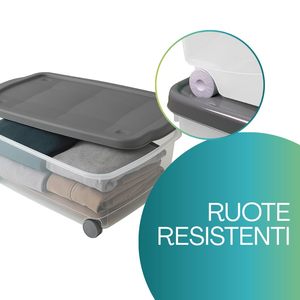 Contenitore Multiuso 60x40x18.5 Cm 24L con Ruote e Coperchio Trasparente per Lavanderia e Organizzazione - Product Image 5